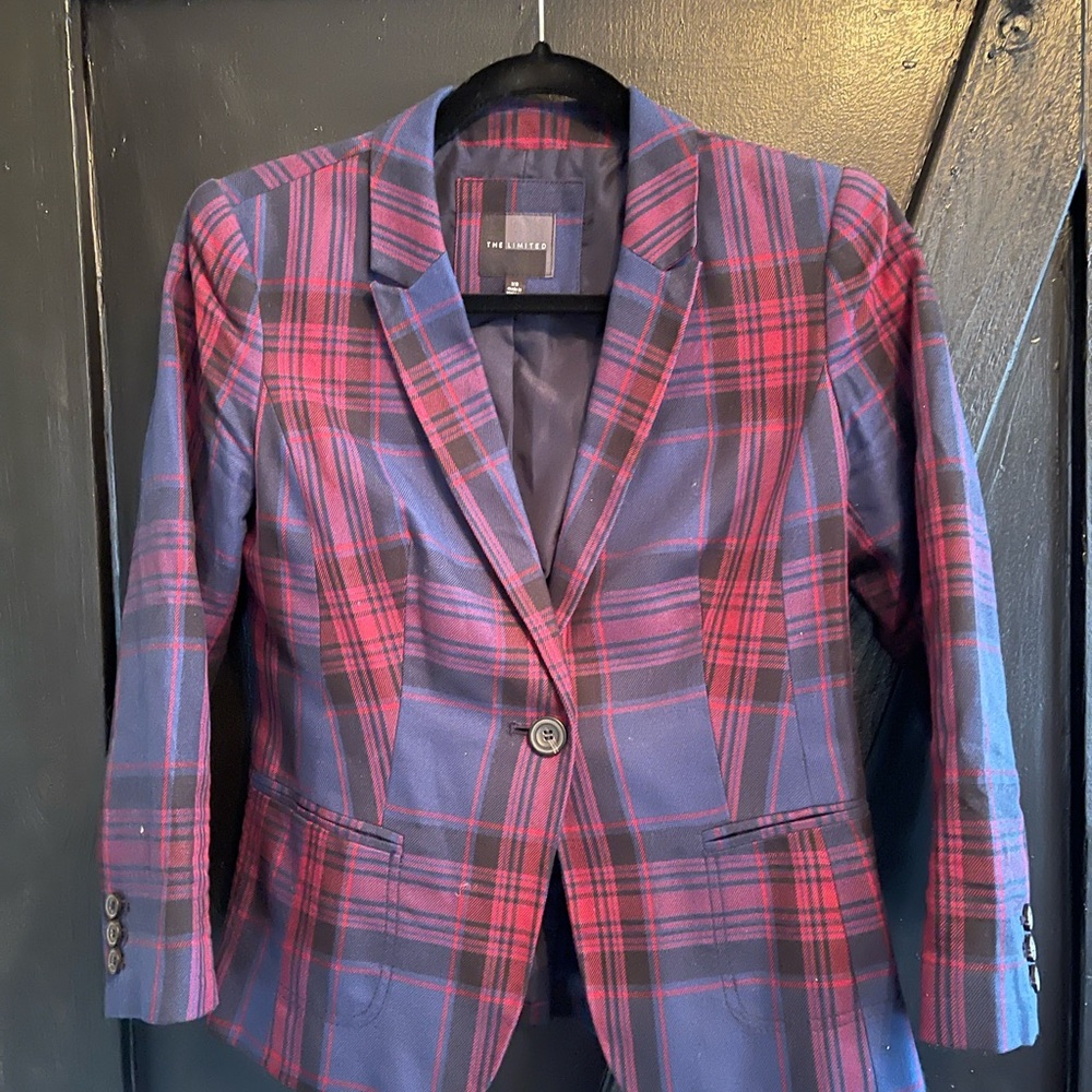 The Limited, lined baby/burgundy jacket.